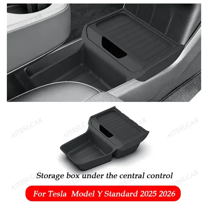 Boîte de rangement pour console centrale Tesla Model Y Standard 2025 2026, plateaux de console centr