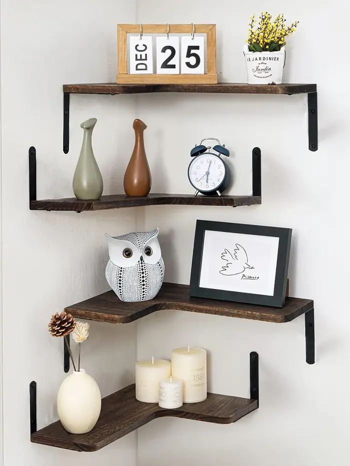 Étagère d'angle en bois pour rangement