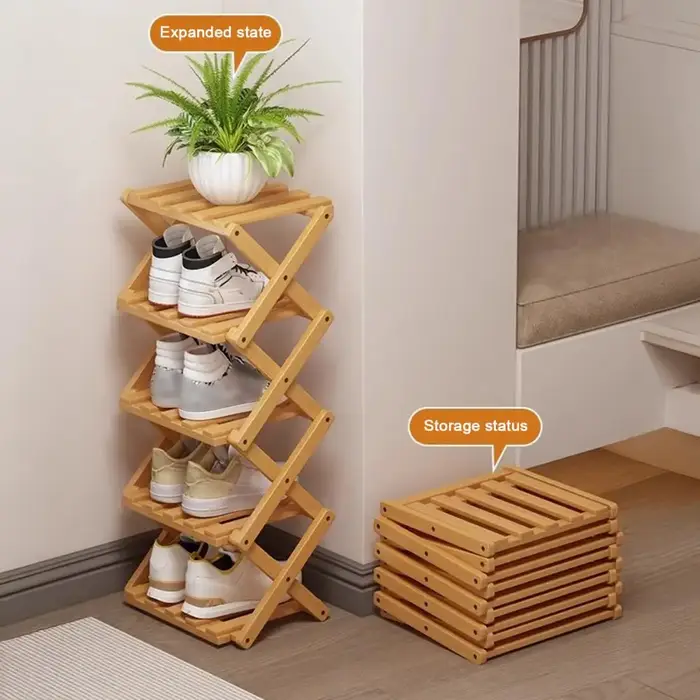 Étagère à chaussures pliable en bois