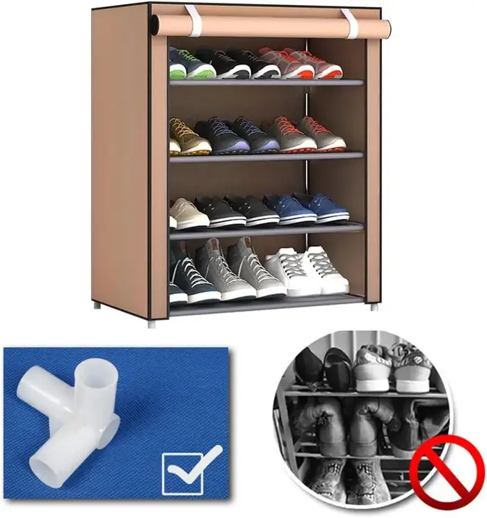Meuble de rangement pour chaussures avec housse anti-poussière en tissu, grande armoire de rangement pour placard, chambre et entrée