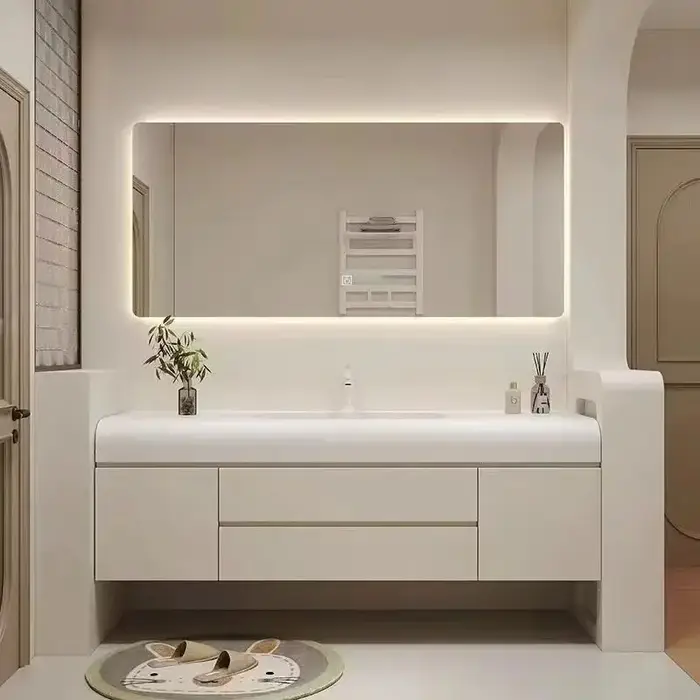 HOCabinet-Lavabo intégré en roche blanche simple