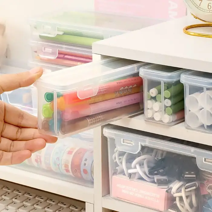 Boîte de rangement transparente pour fournitures de bureau