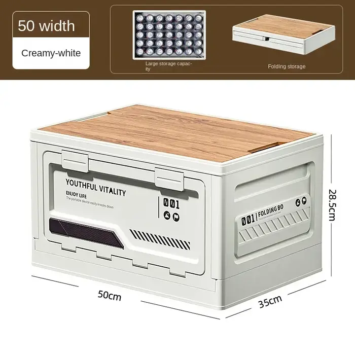 Boîte de rangement industrielle pliable avec couvercle en bois, organisateur multifonctionnel pour l
