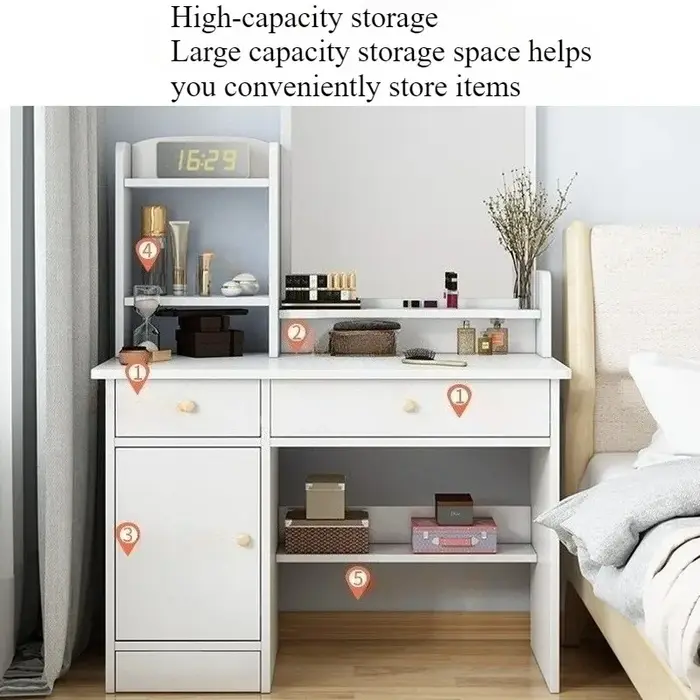 Table de maquillage chambre à coucher avec rangement miroir intégré petit appartement simple multifonctionnel e **** commode de célébrité Internet mique