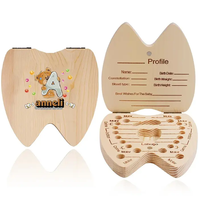 Boîte à dents en bois avec nom personnalisé, organisateur, économiseur de dents, stockage de mémoire