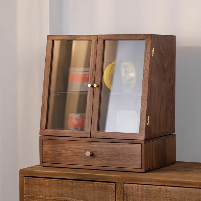 Vitrine de bureau en noyer noir