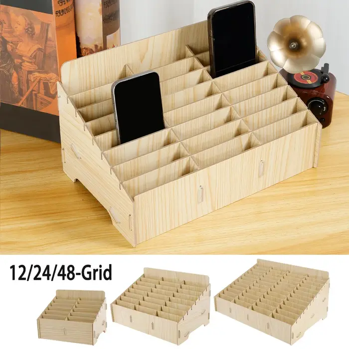Boîte de rangement en bois pour téléphone portable