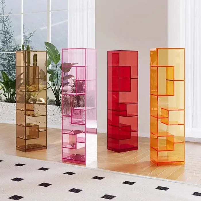 Étagères sur pied en acrylique personnalisables, design moderne et luxueux, pour vitrine de magasin 