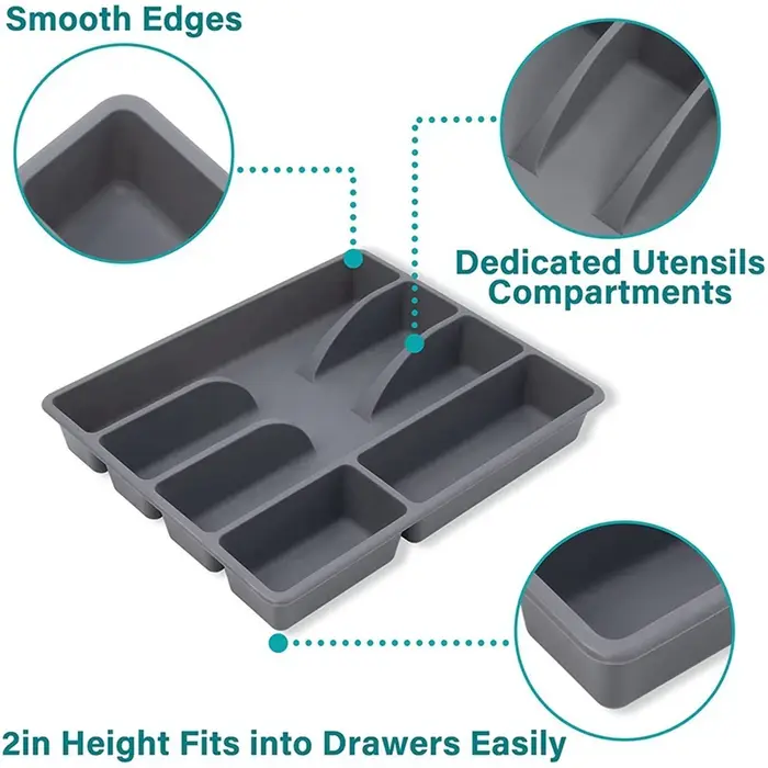 Boîte de rangement pour couverts en plastique, organisateur d'ustensiles, T1