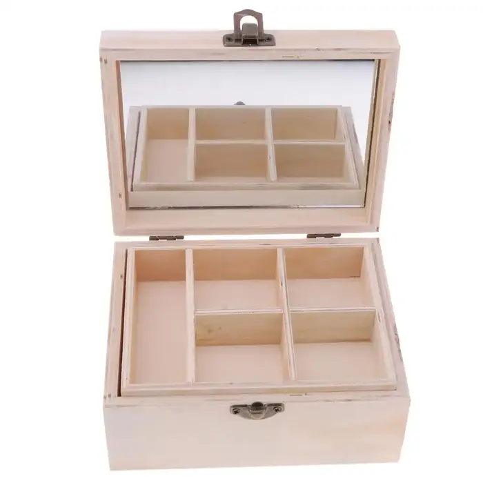 Trousse de maquillage en miroir, boîte de rangement en bois uni, vitrine à bijoux en bois pour la dé
