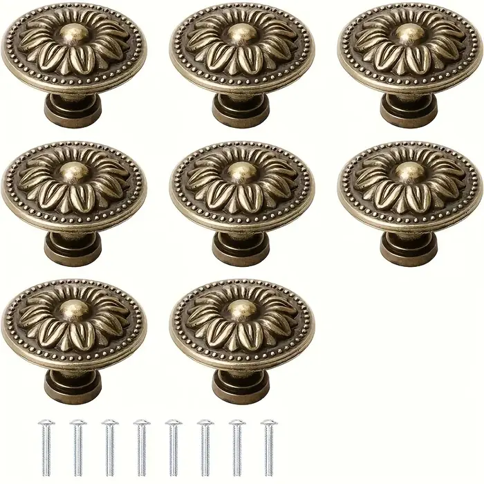 8/12 poignées de meuble vintage avec vis, poignées de tiroir, boutons décoratifs, gravure détaillée,
