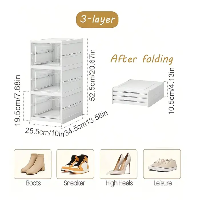 Ensemble de boîtes de rangement à chaussures empilables à 3 niveaux avec boîte de rangement en plast