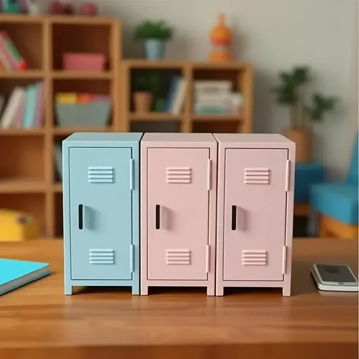 Petite armoire de bureau en métal rose lavande
