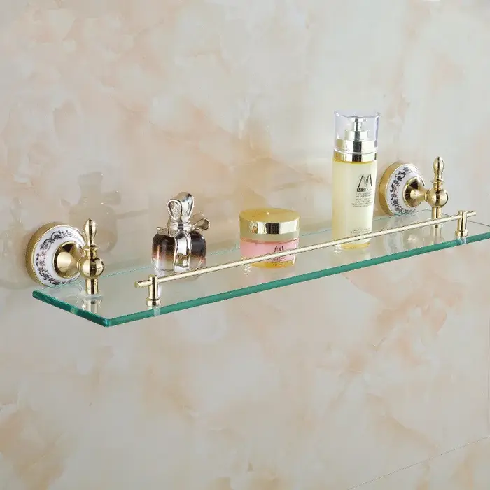 VidricShelves Métal Finition Dorée Matériau Bain Étagère Avec Simple Guatemala Verre sur le Mur HOSt