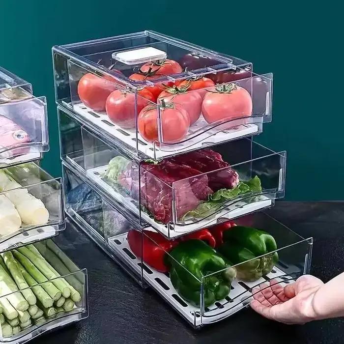 Boîte de rangement pour réfrigérateur de cuisine, type tiroir, boîte de conservation fraîche, œufs de qualité alimentaire, viande, aliments congelés, finition