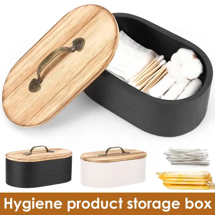 Boîte de rangement ovale en bois pour salle de bain