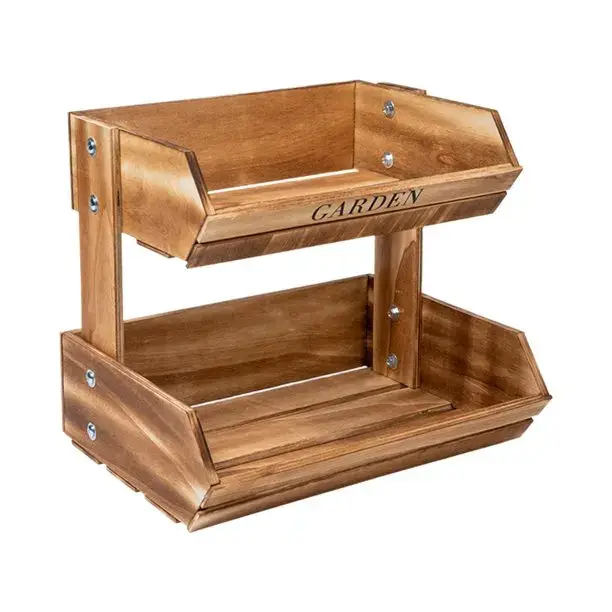 Panier de rangement en bois élégant de style européen à 2 niveaux pour fruits, légumes, pain et dess