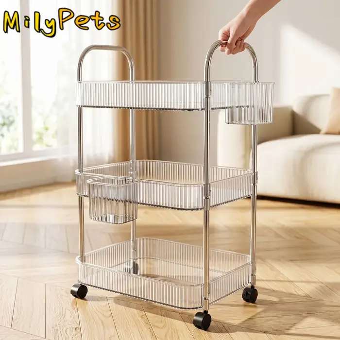 Chariot de rangement mobile transparent à 3 niveaux pour la maison