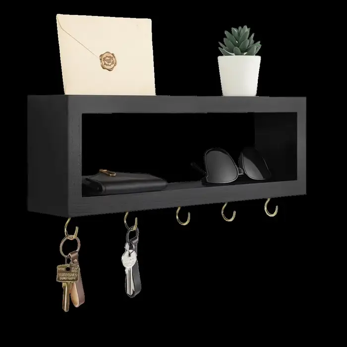 Étagère murale en bois avec crochets, clé décorative d'entrée et support de portefeuille pour suppor