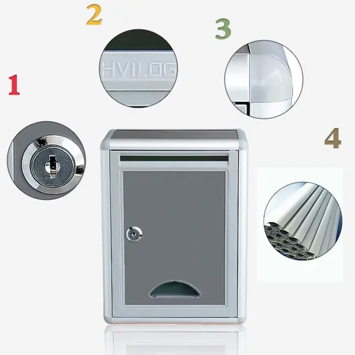 Boîte aux lettres murale en alliage d'aluminium, résistante à la rouille, durable, avec serrure, boîte de dépôt pour bureau, boîte à commentaires, boîte à lettres, boîte de dépôt, boîte à lait