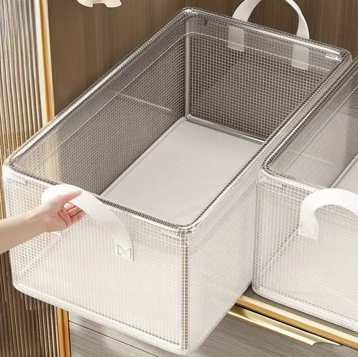Paniers de rangement pliables en PVC transparent avec cadre en acier solide