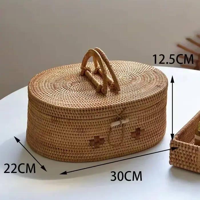 Boîte de rangement en rotin tressé à la main avec poignée