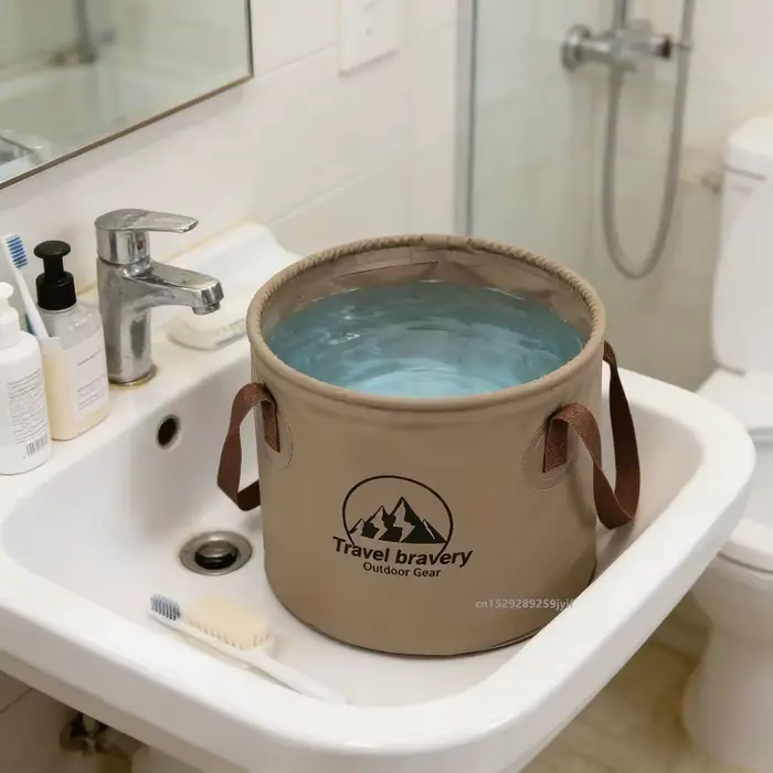 Seau pliant multifonctionnel 5L/10L/20L, bassin pliable Portable de voyage, Camping randonnée pêche, seau de rangement, fournitures de salle de bains