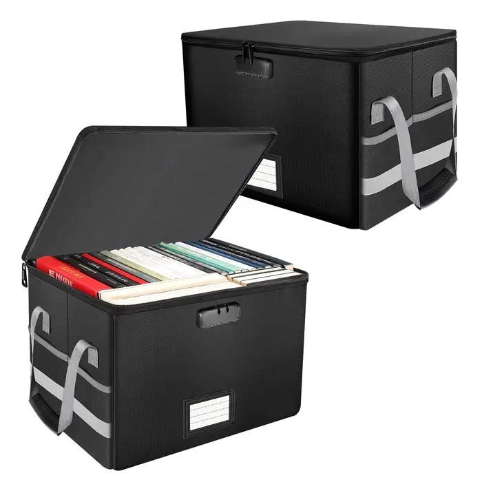 Boîte de rangement pliable imperméable et ignifuge, grande capacité, verrouillable, pour documents importants