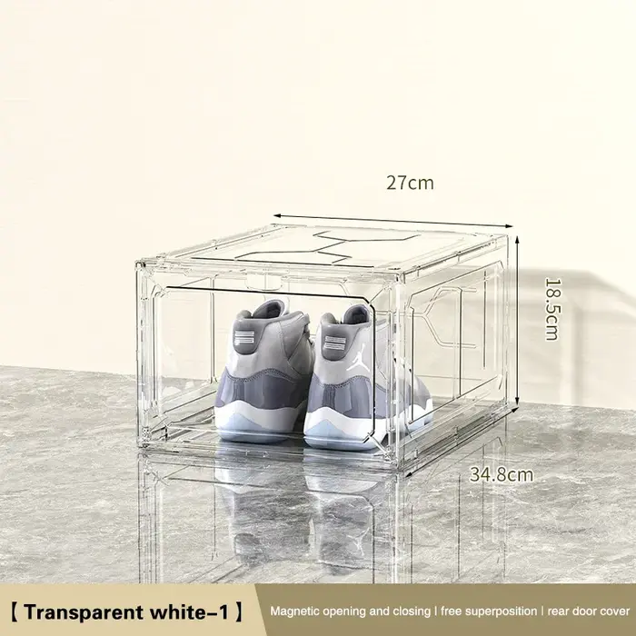 Boîte de rangement pour chaussures en plastique transparent avec porte magnétique, empilable, organi