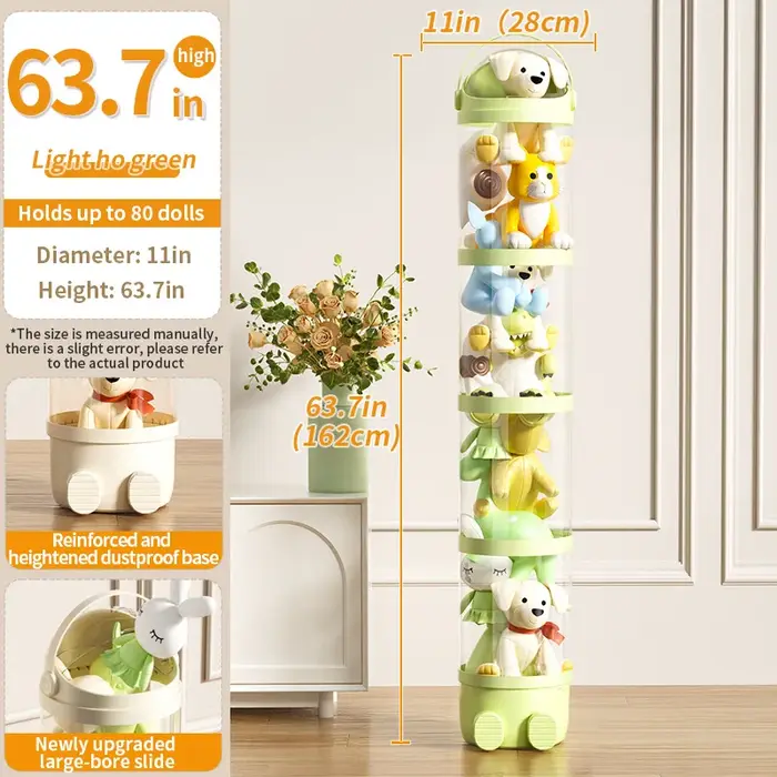 Boîte de rangement pour poupées, jouets, jouets en peluche, tube de rangement transparent en plastiq