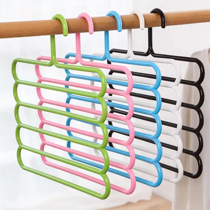 Cintres pour vêtements, supports pour pantalons, organisateurs de rangement de placard, 5 couches pour pantalons, serviettes, écharpes, supports d'organisation de rangement