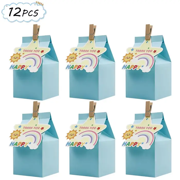 12 boîtes cadeaux colorées pastel pour fête, boîtes à bonbons en papier avec étiquettes de remerciem