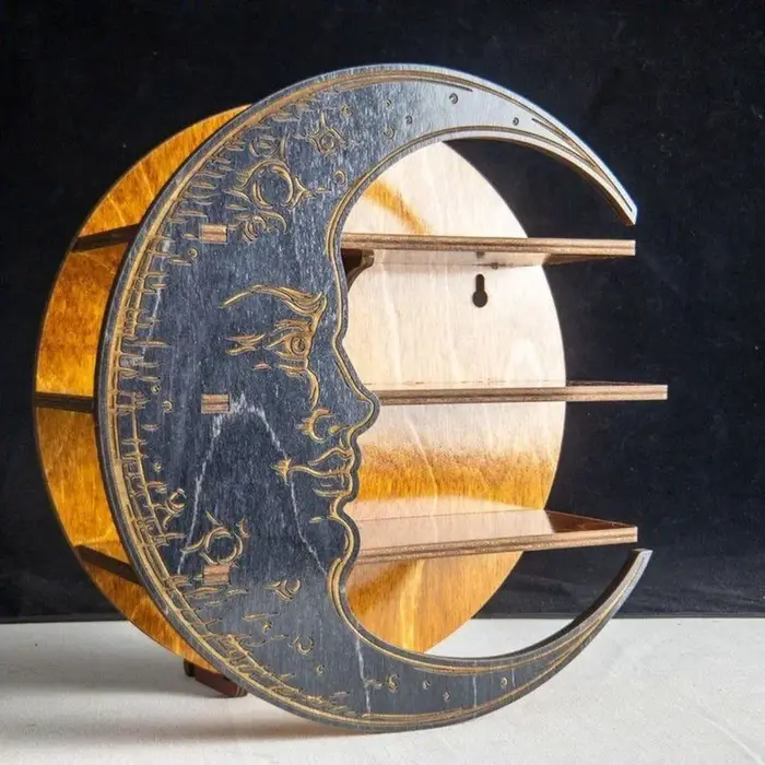 Étagère murale en cristal de lune, présentoir en bois, support en cristal, étagère pour huile essent