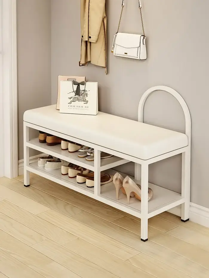 Tabouret à langer pour chaussures de maison de style crème, tabouret long intégré à l'entrée, entrée