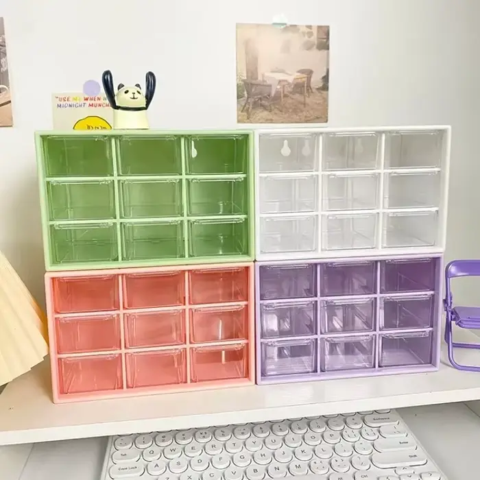 Boîtes de rangement de bureau transparentes à 9 grilles