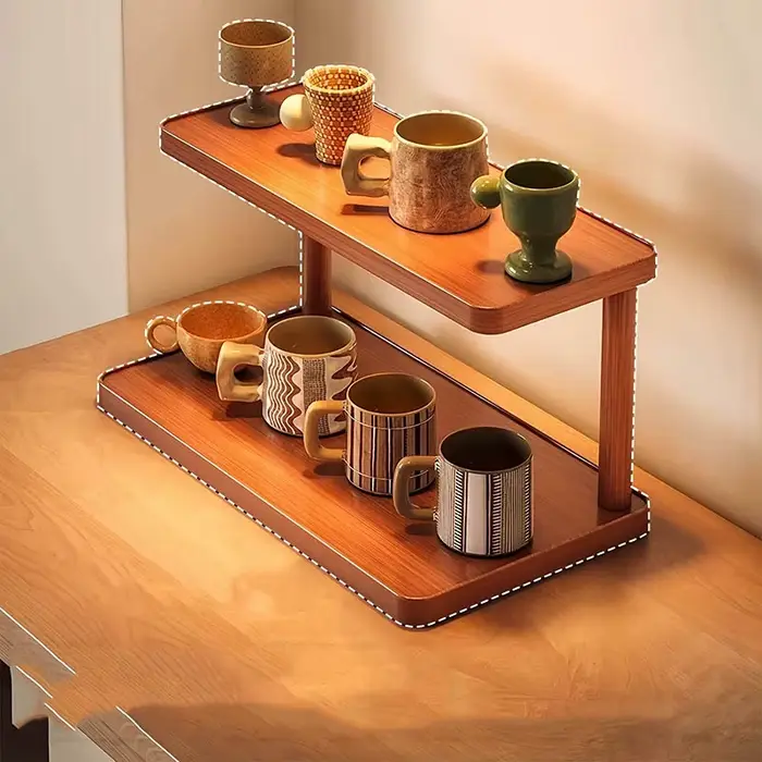 Support de rangement polyvalent en bois à 2 niveaux pour cuisine et salle de thé