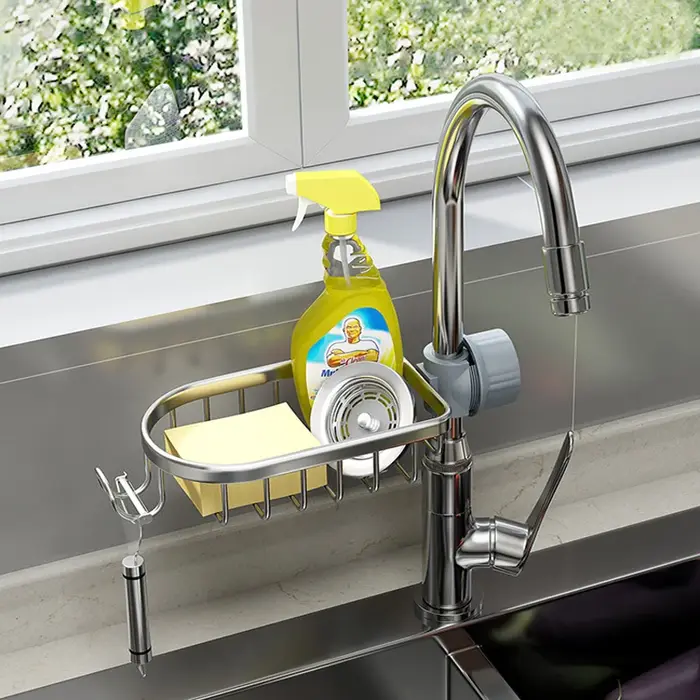 Support de rangement pour robinet de salle de bains, douche, shampoing, porte-savon réglable, évier 