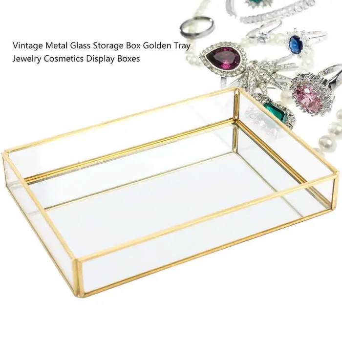 Boîte à bijoux vintage en métal et verre