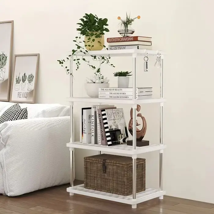 Étagère de rangement carrée à 4 niveaux, grande capacité, sur pied, pour cuisine, salle de bain, col