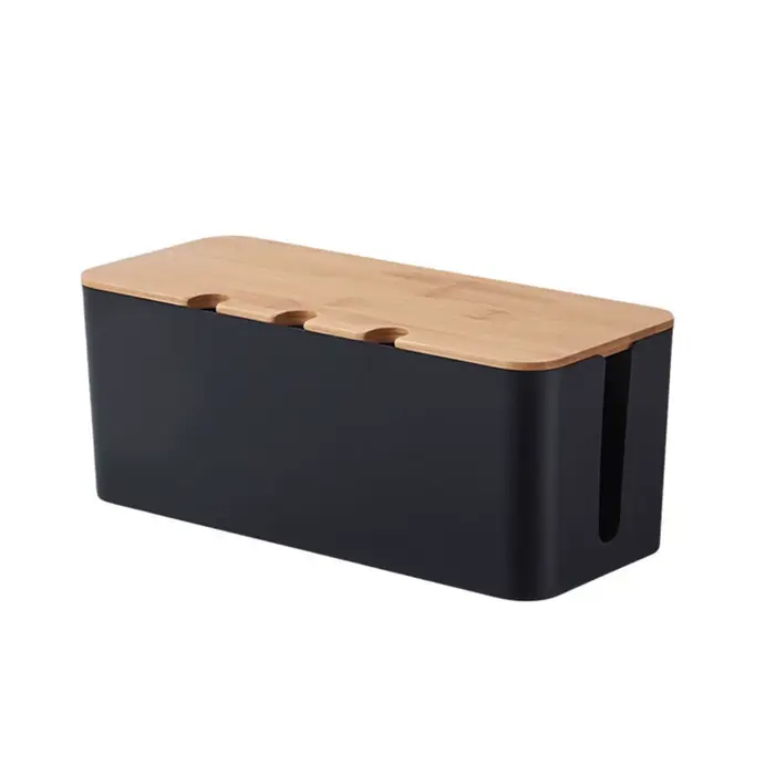 Grande boîte de gestion de câbles – Organisateur et couvercle de câbles de style bois pour fils de t