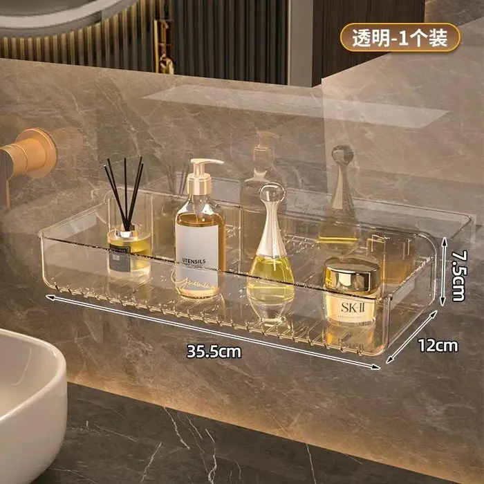 Étagère murale blanche pour salle de bain, lavabo sans poinçon, rangement mural pour cosmétiques, or