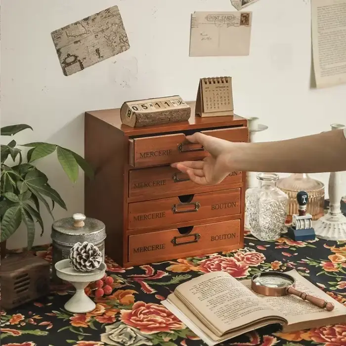 Étagère de rangement en papier et bois Vintage