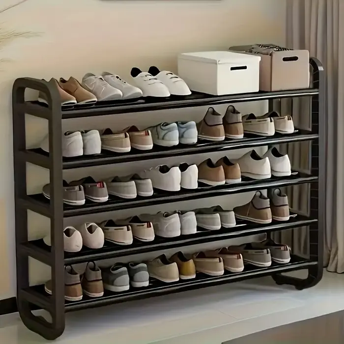 Étagère à chaussures en métal à 5 niveaux peu encombrante pouvant contenir jusqu'à 18 paires de chau