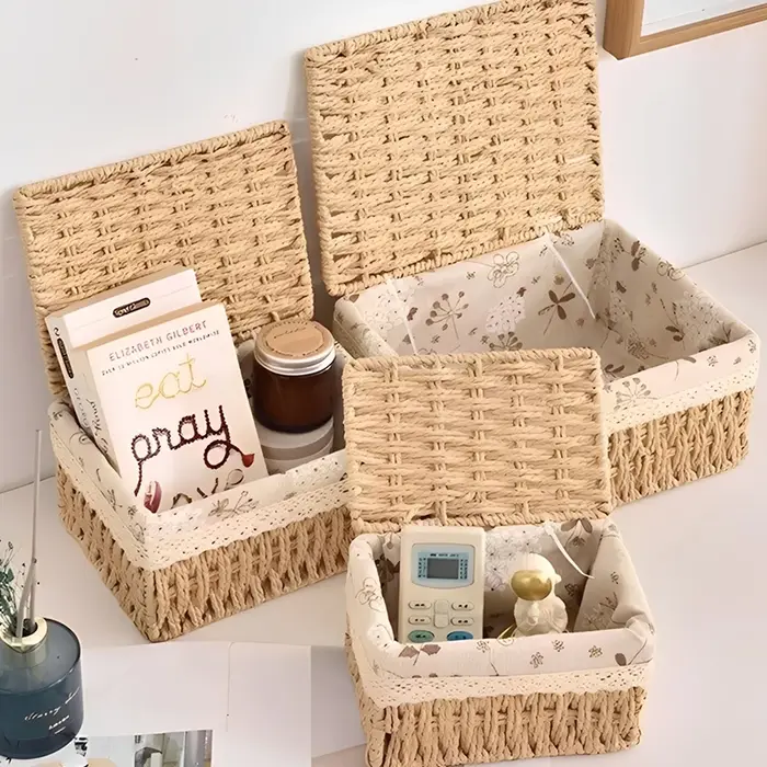 Boîte de rangement en rotin tressé pour jouets
