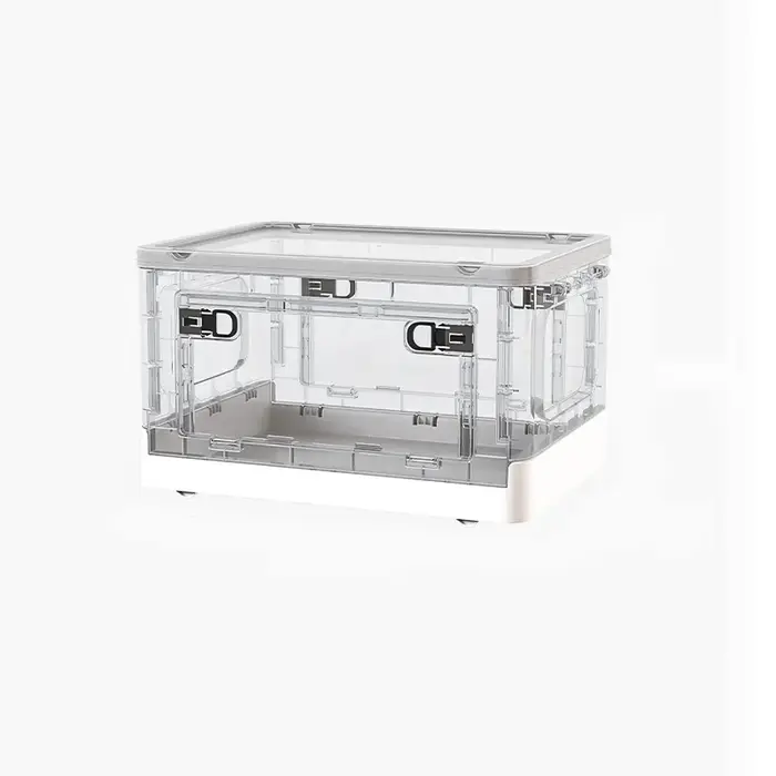 Bacs de rangement pliables avec 3 portes latérales, boîtes de rangement pliantes en plastique transp