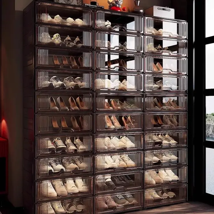 Étagère à chaussures transparente en plastique multicouche