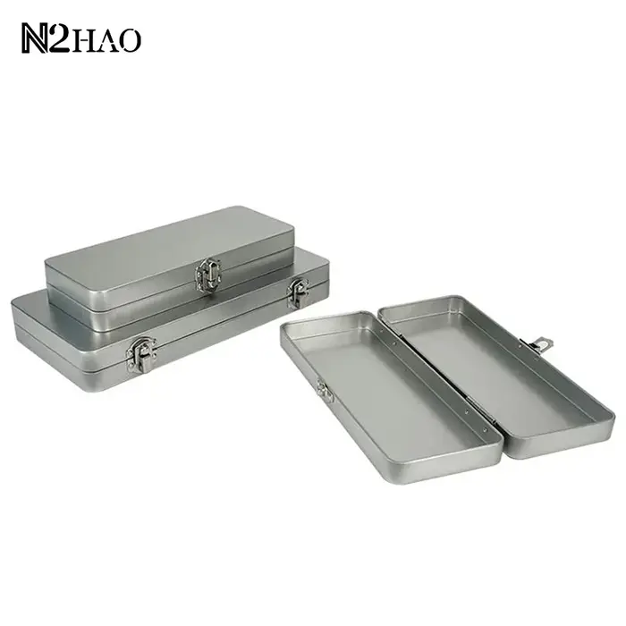 Boîte rectangulaire en métal gris argenté Durable avec couvercle