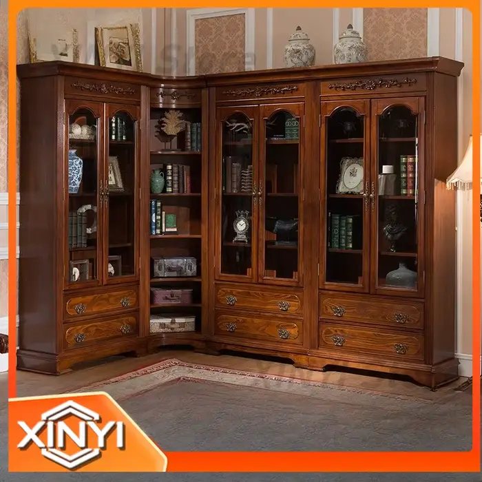 Bibliothèque de bureau en bois massif avec porte vitrée
