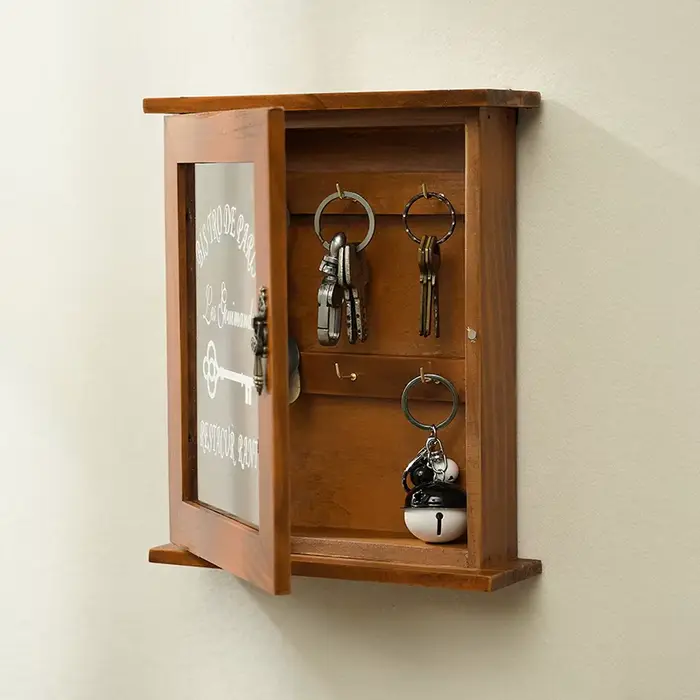 Armoire à clés en bois avec support à crochet suspendu