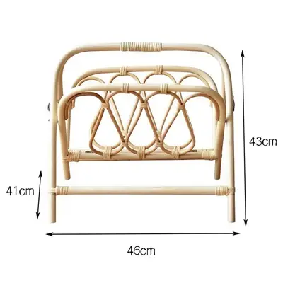 Porte-revues en rotin vintage fait à la main, étagère de sol pliable, support de journaux tissé pour